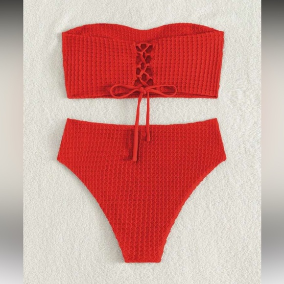 Red Textured Bikini Set - Picture 2 of 10